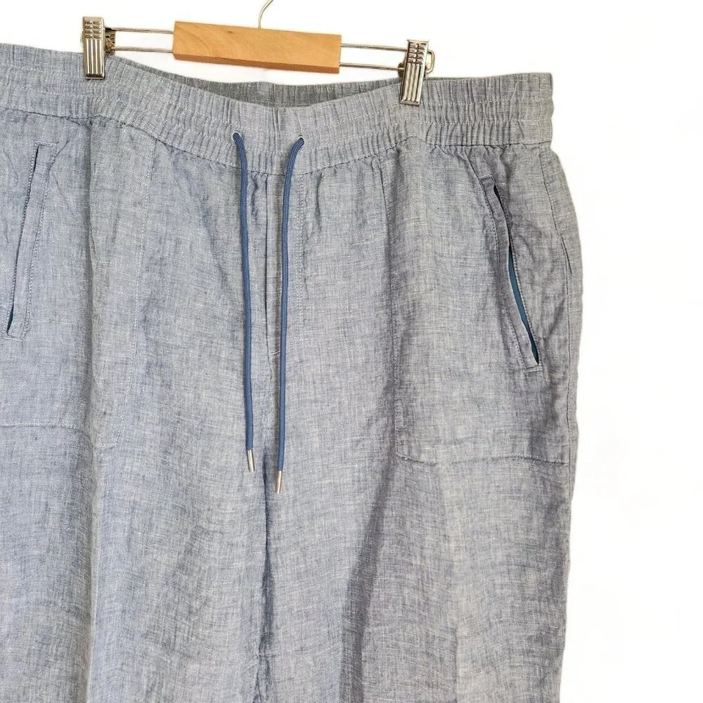 Athleta Jogger Pants Women 18 Plus Blue 100% Linen Pull On Elastic Waist Comfort